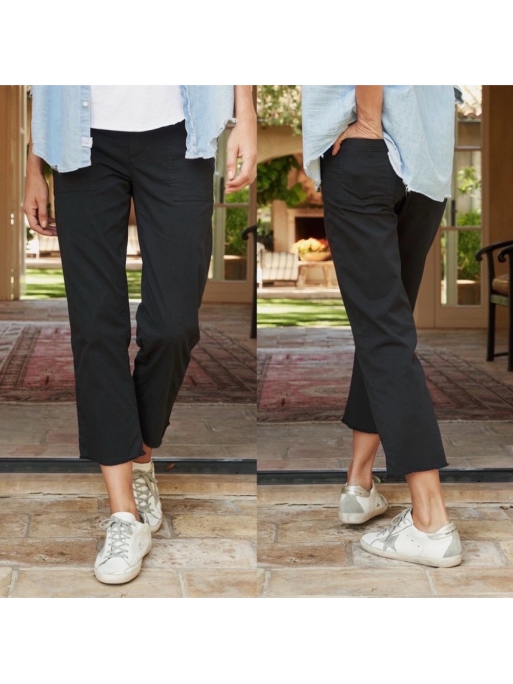 Frank & Eileen Blackstone Utility Cropped Twill Pant, Washed Black, Size 8